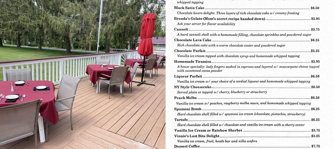 Vince Anna's Restaurant (Reservations Required) Menu