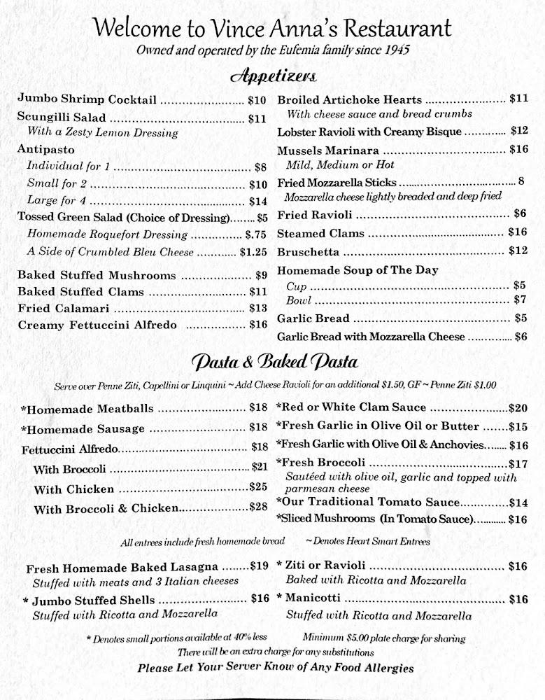 Vince Anna's Restaurant (Reservations Required) Menu image 3